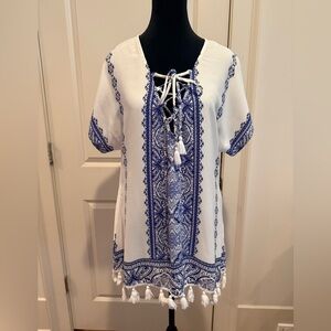 Show Me Your MuMu Blue and White Oceana Del Rey Tunic Size S